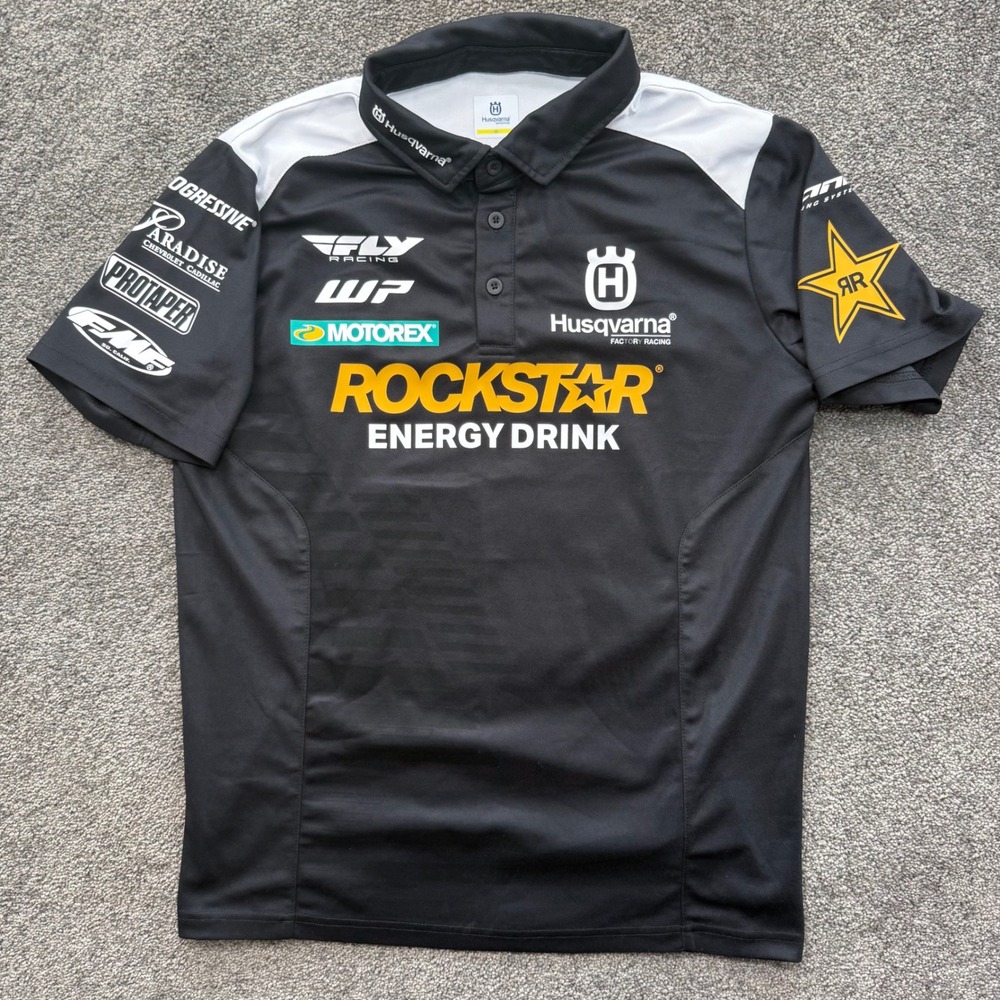 Husqvarna Rockstar Energy Factory Racing Polo Shirt Mens Medium Black Motocross
